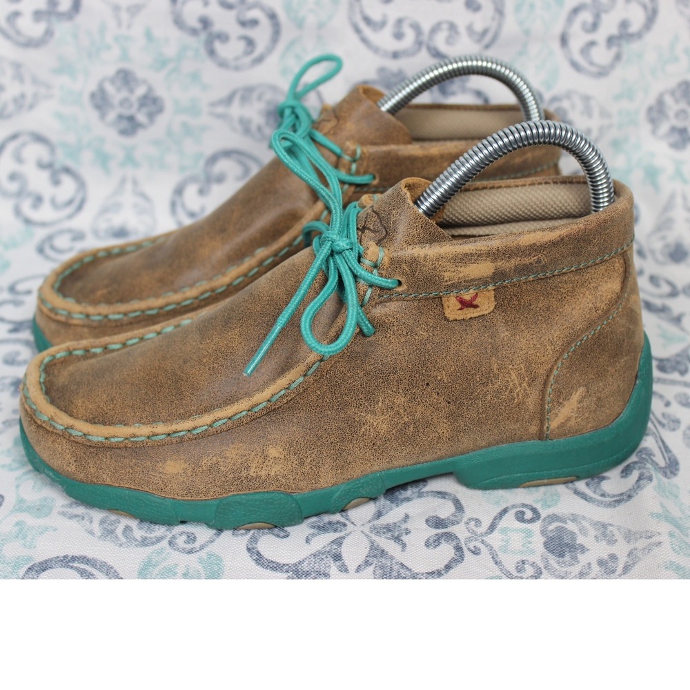 Twisted X‎ Kids YDM0017 Brown Leather Turquoise Lace Up Moccasin Boots Size 3M
